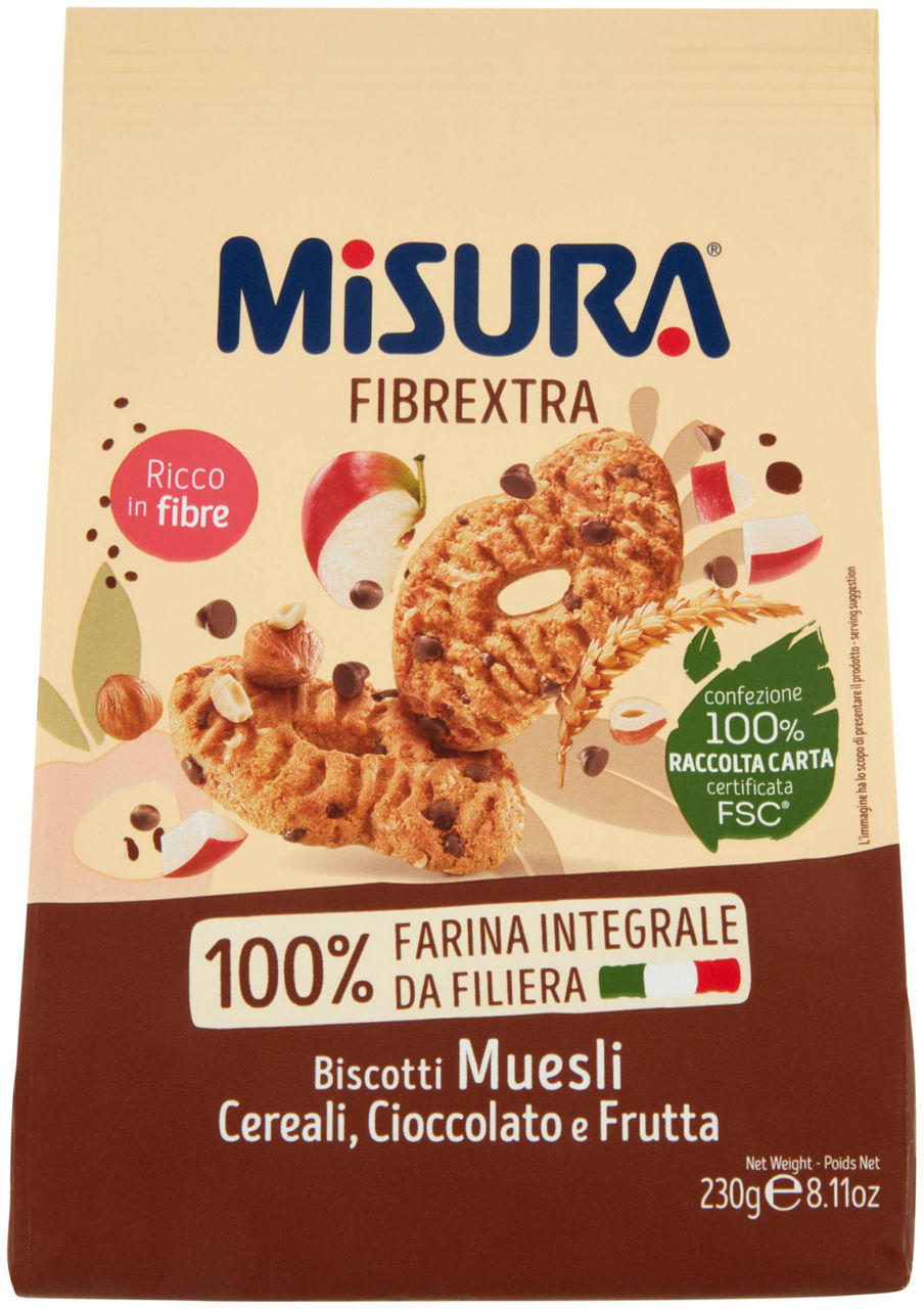 Biscotti muesli cereali cioccolato e frutta 230 gr