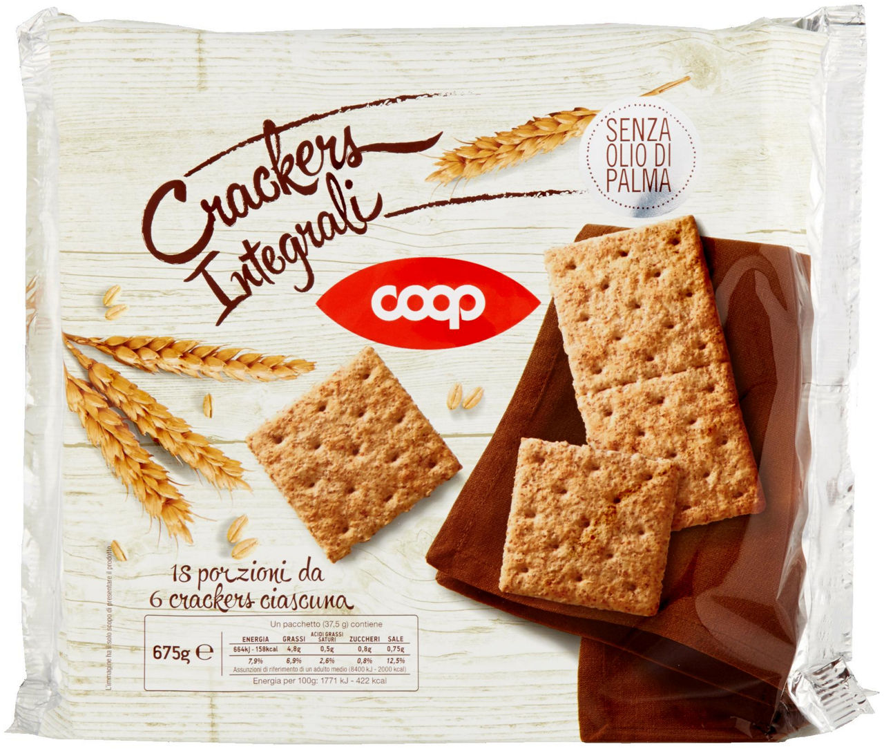 Crackers integrali coop incarto gr.675 no palma