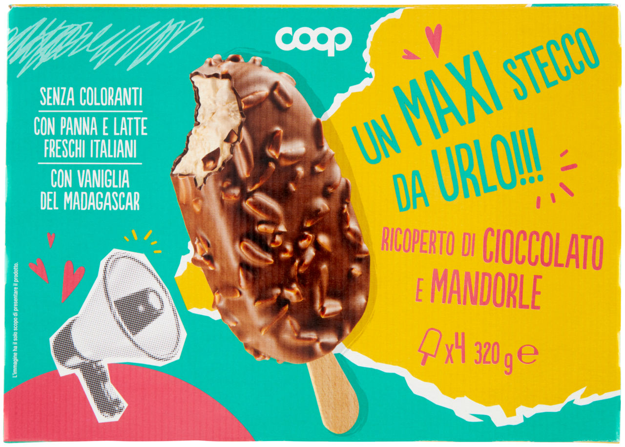 Stecco gelato maxi ricoperto di cioccolato e mandorle 4 pz 320 gr - Immagine 01