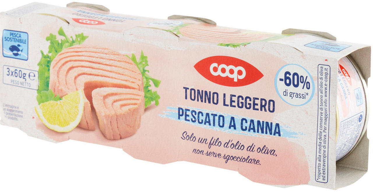 TONNO LEGGERO COOP IN OLIO DI OLIVA PESCATO A CANNA CLUSTER GR. 60X3 - 6