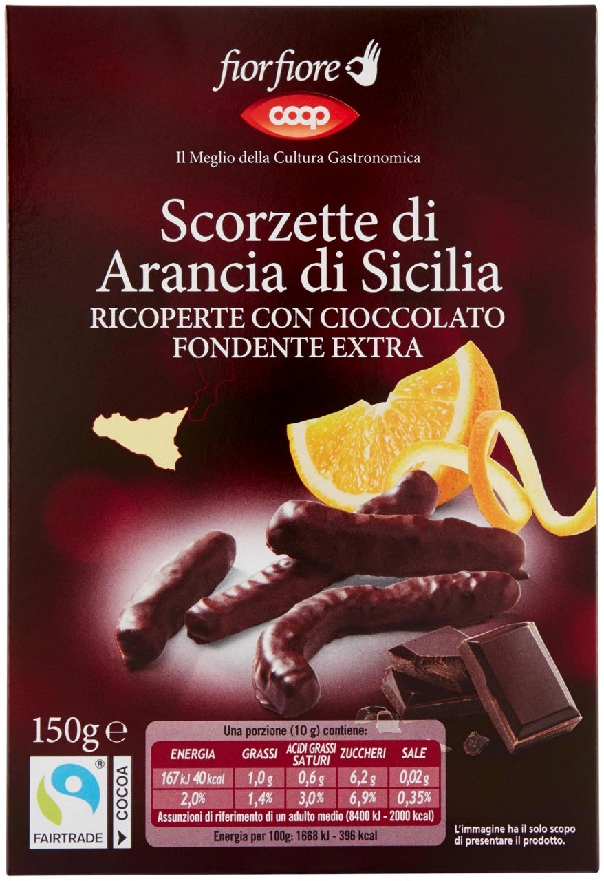 SCORZETTE CANDITE ARANCIA DI SICILIA RIC.CIOCC.FOND. EXTRA FIOR FIORE COOP G 150 - 0