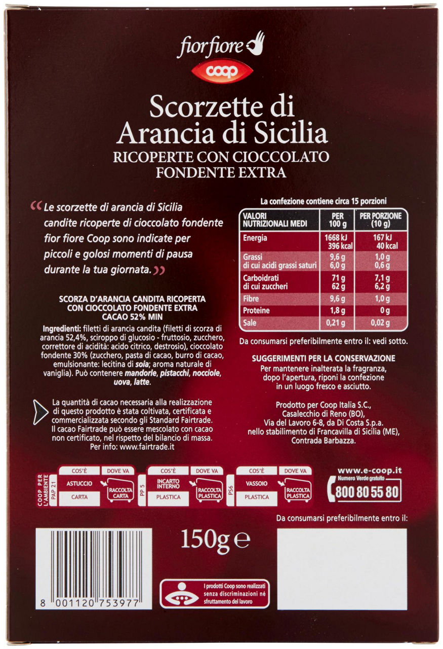 SCORZETTE CANDITE ARANCIA DI SICILIA RIC.CIOCC.FOND. EXTRA FIOR FIORE COOP G 150 - 2