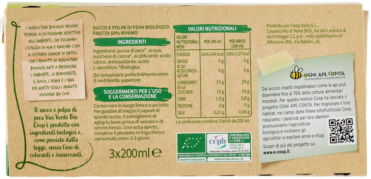 Succo pera Biologica Vivi Verde 3 x 200 ml - 2