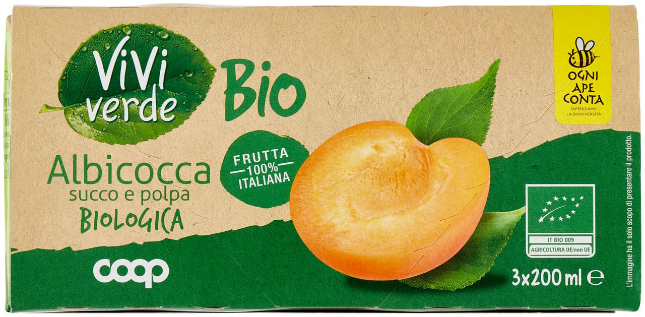 Succo albicocca biologica vivi verde 3 x 200 ml