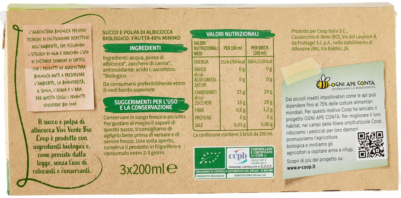 Succo albicocca Biologica Vivi Verde 3 x 200 ml - 2