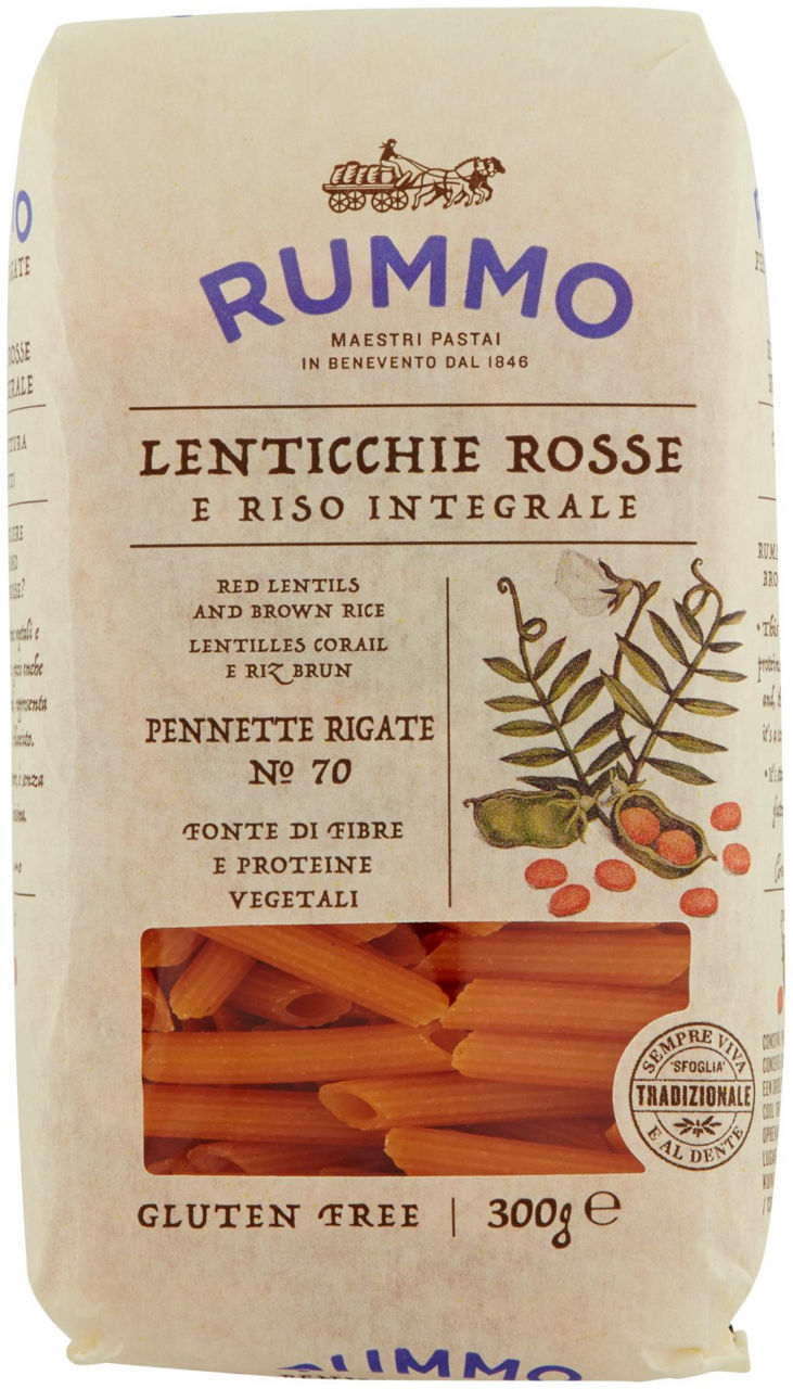 Pennette rigate n.70 lenticchie rosse e riso integrale rummo g300