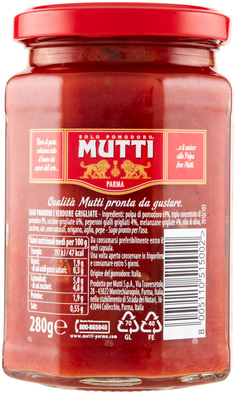 SUGO POMODORO E VERDURE GRIGLIATE MUTTI VASO VETRO 280G - Immagine 21