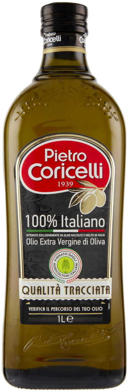 Olio extravergine di oliva pietro coricelli 100% italiano filiera italia1l