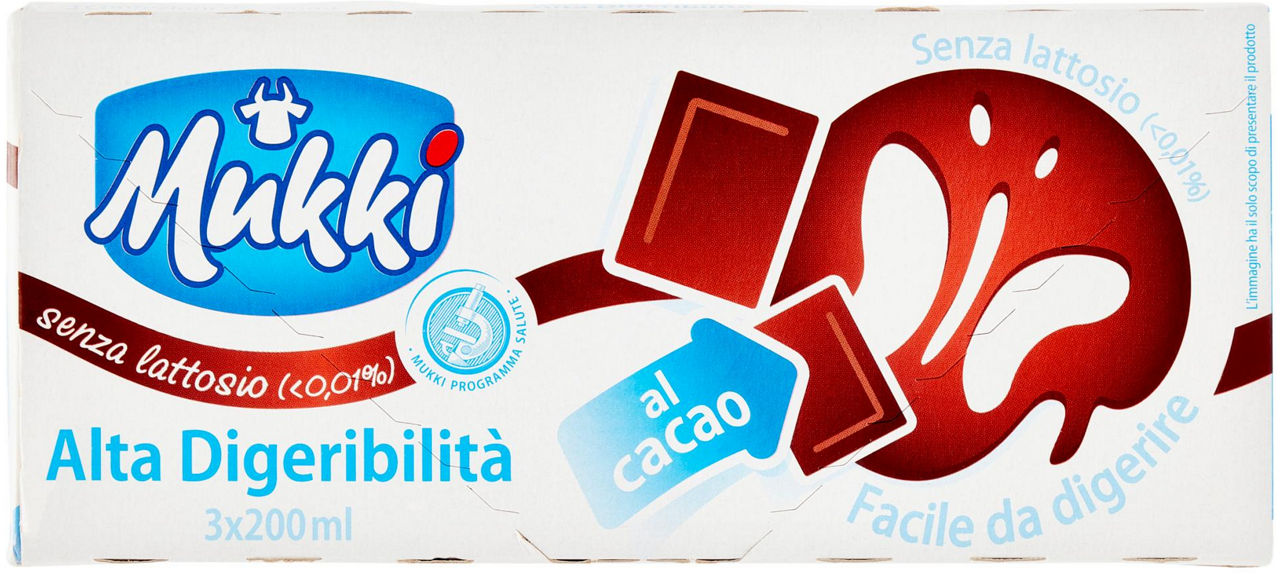 Latte uht parzialmente scremato senza lattosio al cacao 3x200 ml