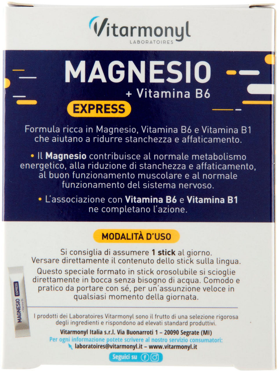 INTEGRATORE MAGNESIO+VITAMINA B6 EXPRESS VITARMONYL SCATOLA G 15 - 2