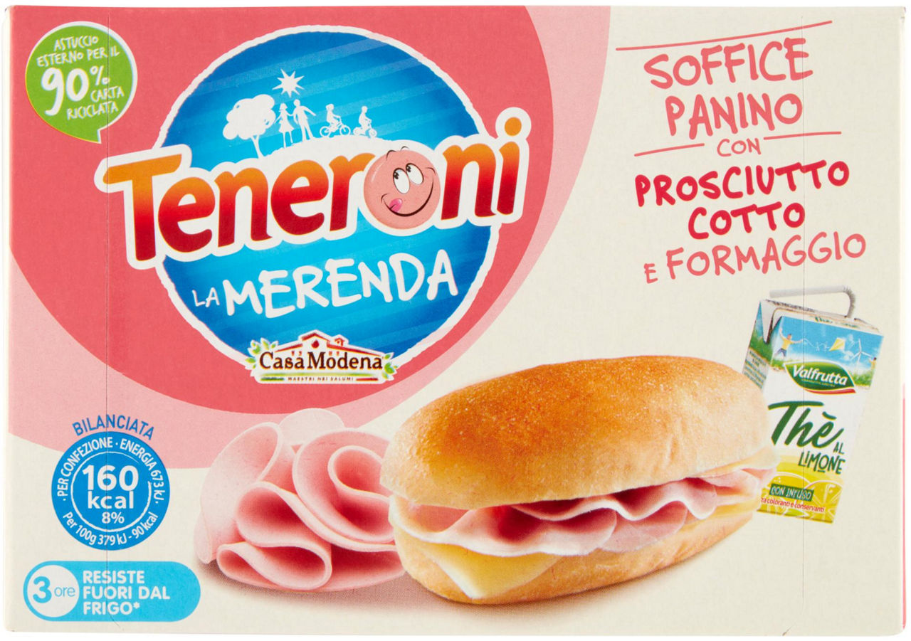 Merenda panino soffice con prosciutto cotto e formaggio e thè al limone 180 gr