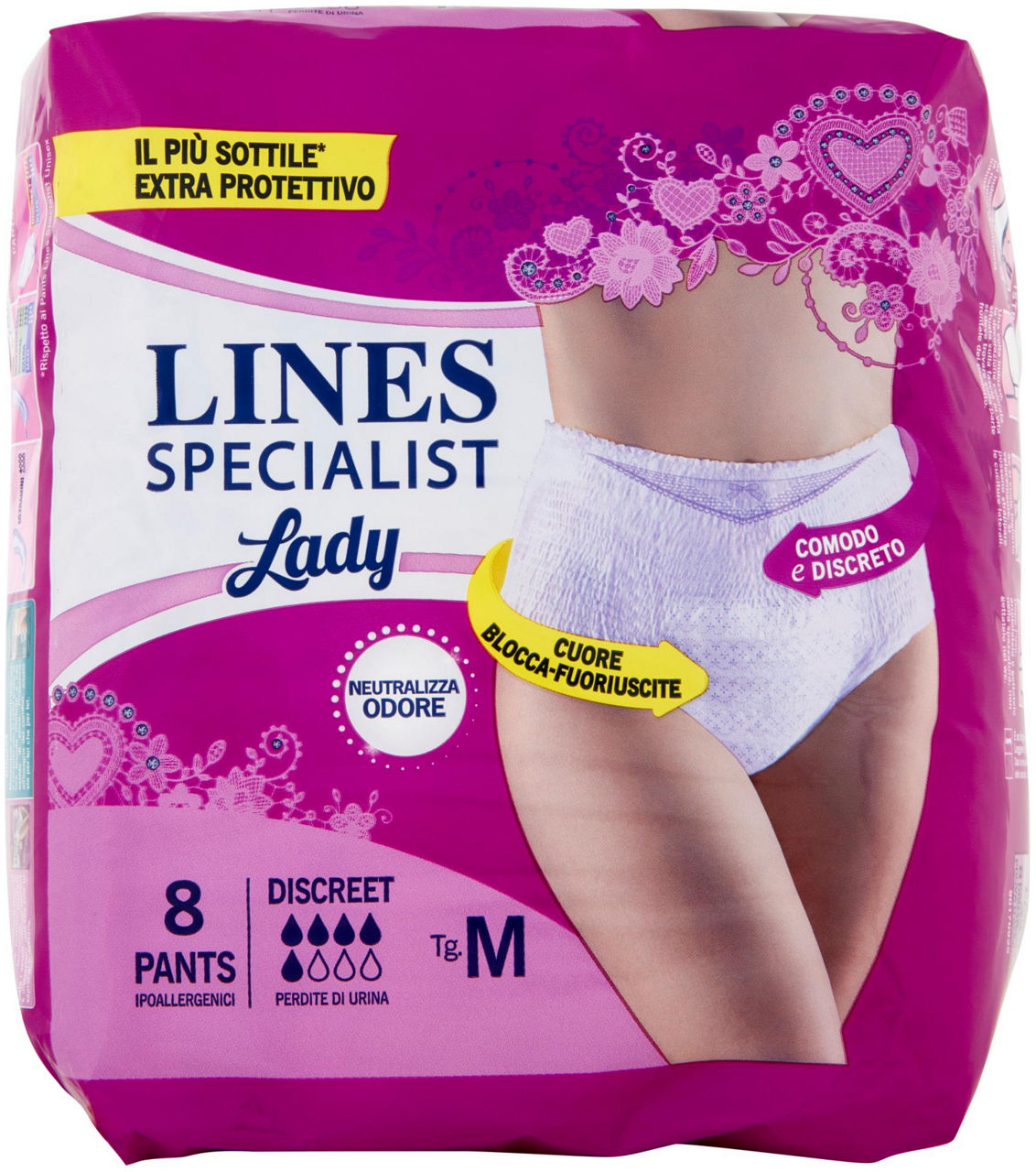 Assorbenti per incontinenza lines pants specialist discreet tg. m pz 8