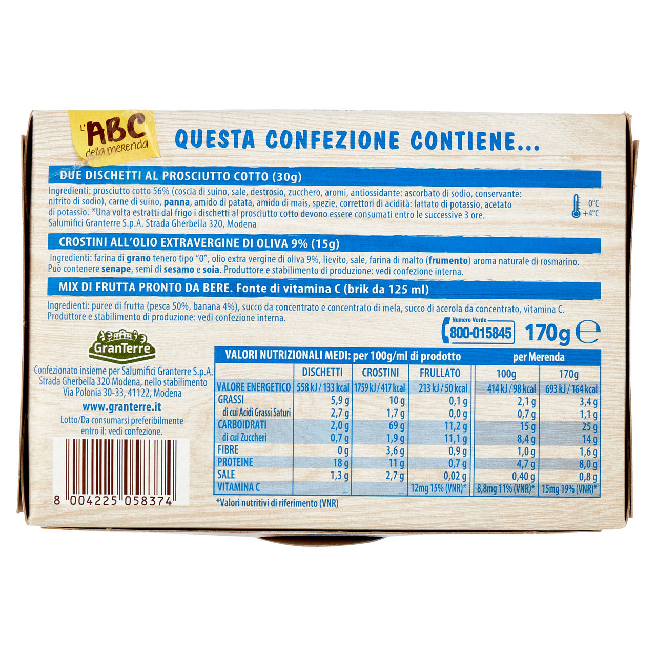 Merenda dischetti di prosciutto cotto crostini e frullato di frutta 170 gr - Immagine 81