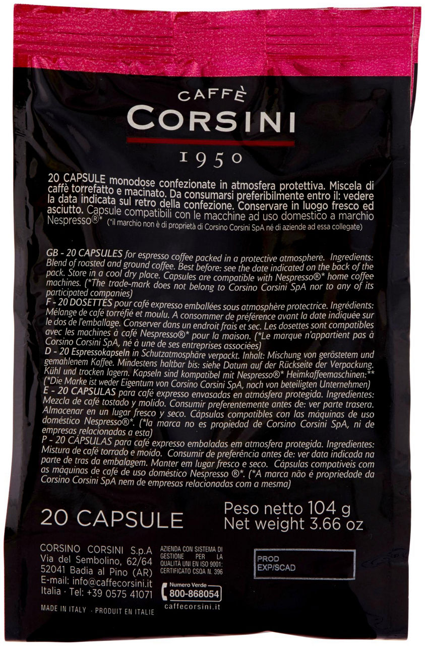 CAFFE' INTENSO CAPSULE COMP.NESPRESSO CAFFE' CORSINI FLOW PACK PZ.20XGR.5,2 - Immagine 21
