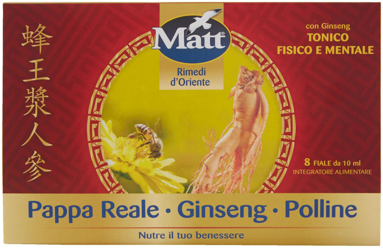 Integratore pappa reale polline ginseng matt&diet 8 fiale ml 80