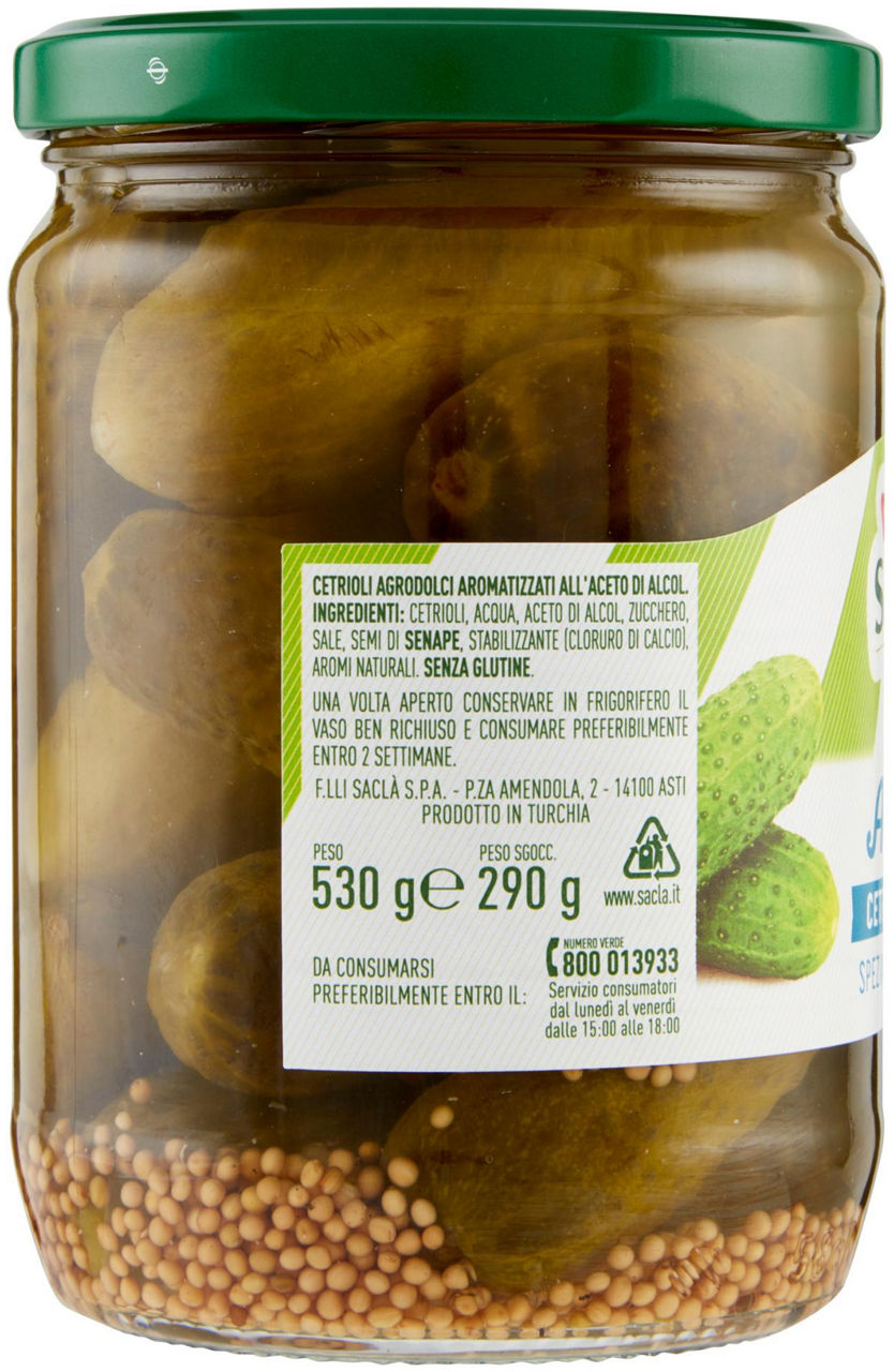 CETRIOLI GURKEN SPEZIATI IN AGRODOLCE SACLA' V.V. GR.530 SGOCCIOLATO G 290 - Immagine 11