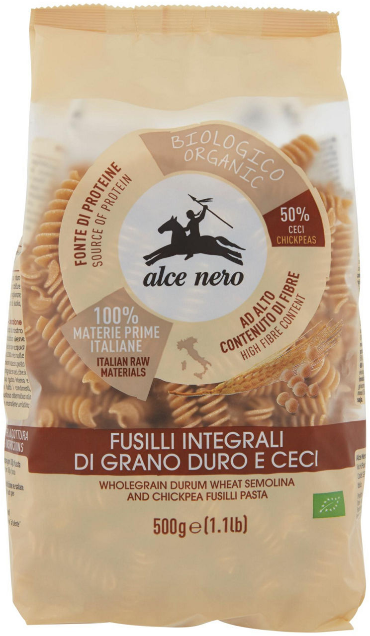 FUSILLI INTEGRALI DI GRANO DURO E CECI BIO 500G - Immagine 01