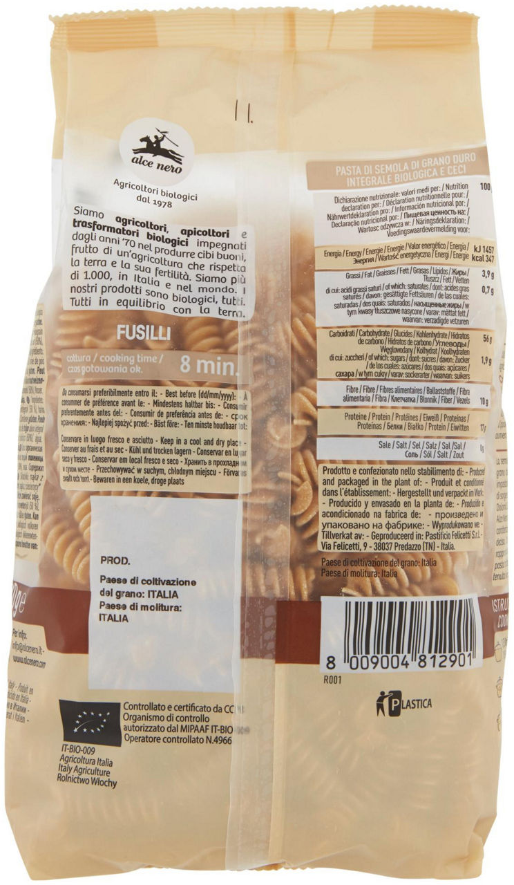 FUSILLI INTEGRALI DI GRANO DURO E CECI BIO 500G - Immagine 21