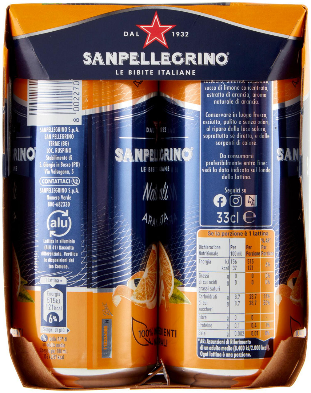 ARANCIATA NATURALE 100% SANPELLEGRINO CLUSTER ML 330 X 4 - Immagine 31