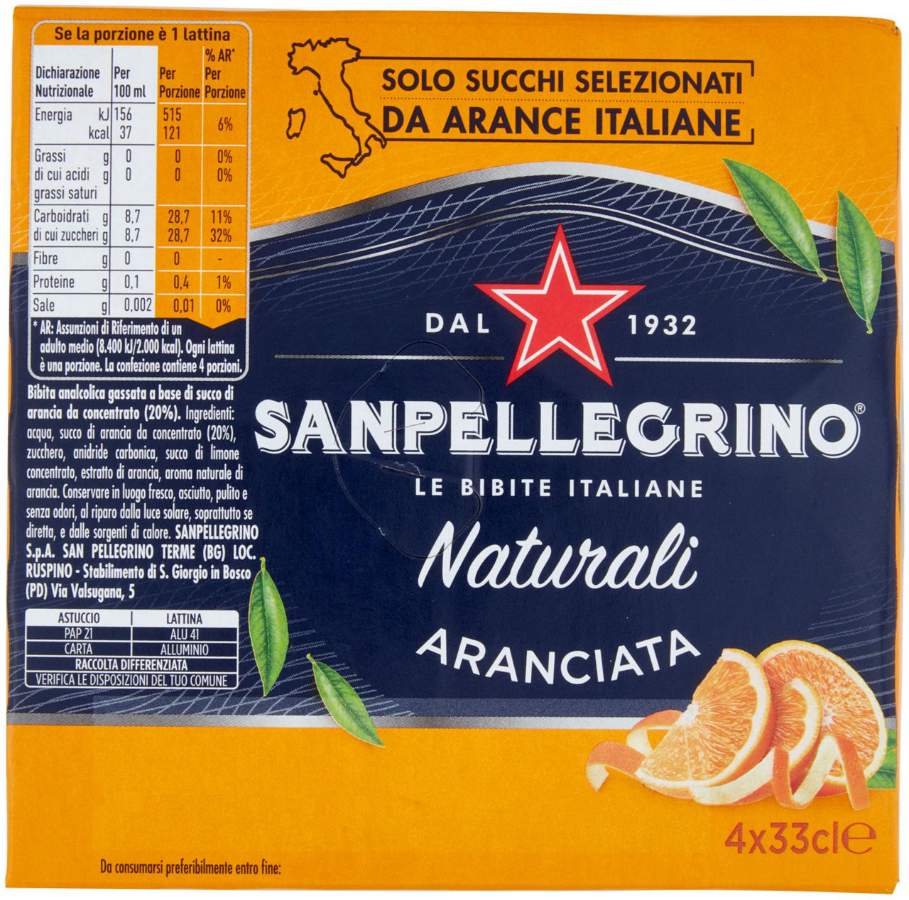 ARANCIATA NATURALE 100% SANPELLEGRINO CLUSTER ML 330 X 4 - Immagine 41