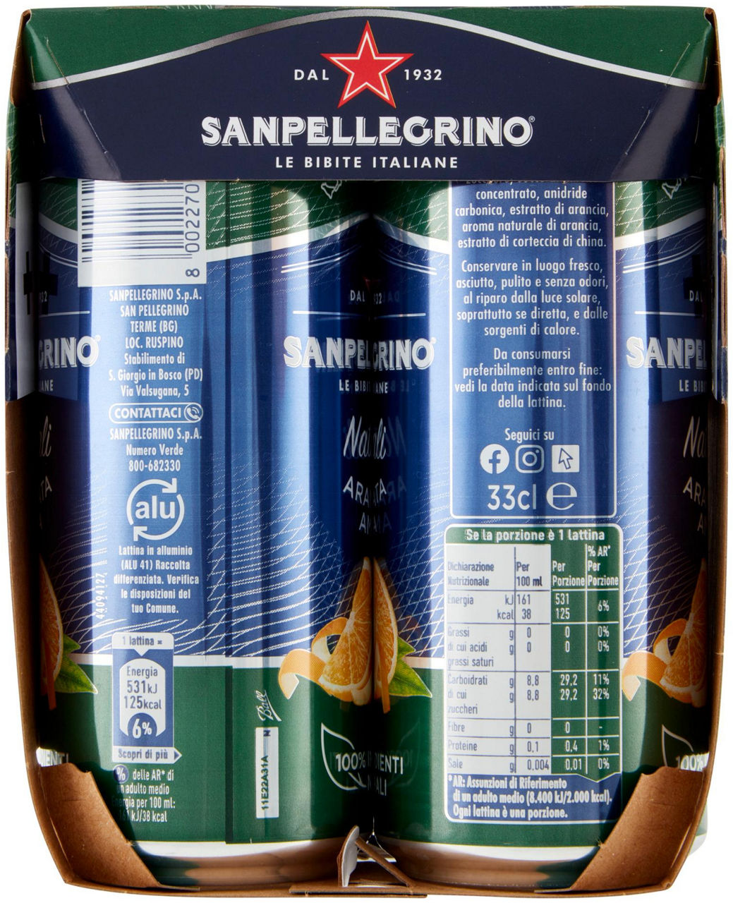 ARANCIATA AMARA NATURALE 100% SANPELLEGRINO CLUSTER ML 330 X 4 - Immagine 11