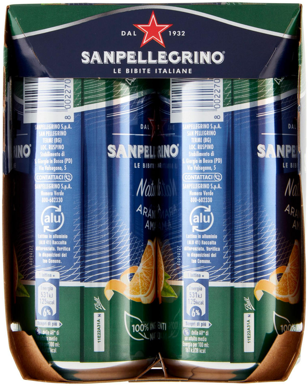 ARANCIATA AMARA NATURALE 100% SANPELLEGRINO CLUSTER ML 330 X 4 - Immagine 31