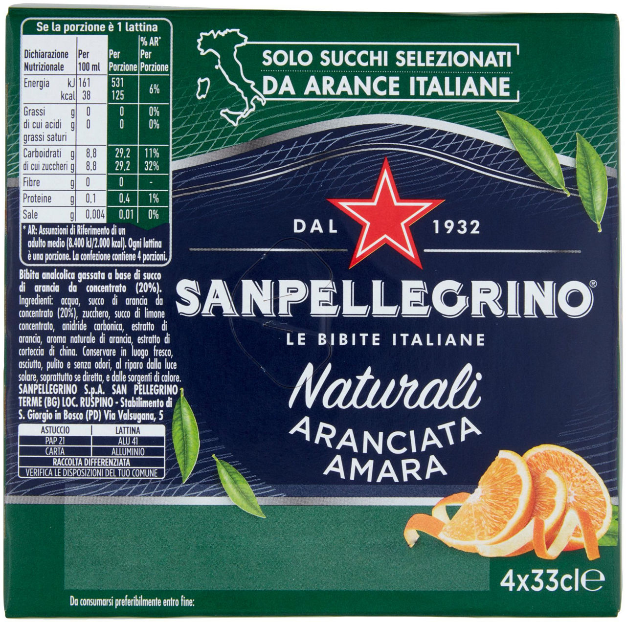 ARANCIATA AMARA NATURALE 100% SANPELLEGRINO CLUSTER ML 330 X 4 - Immagine 41