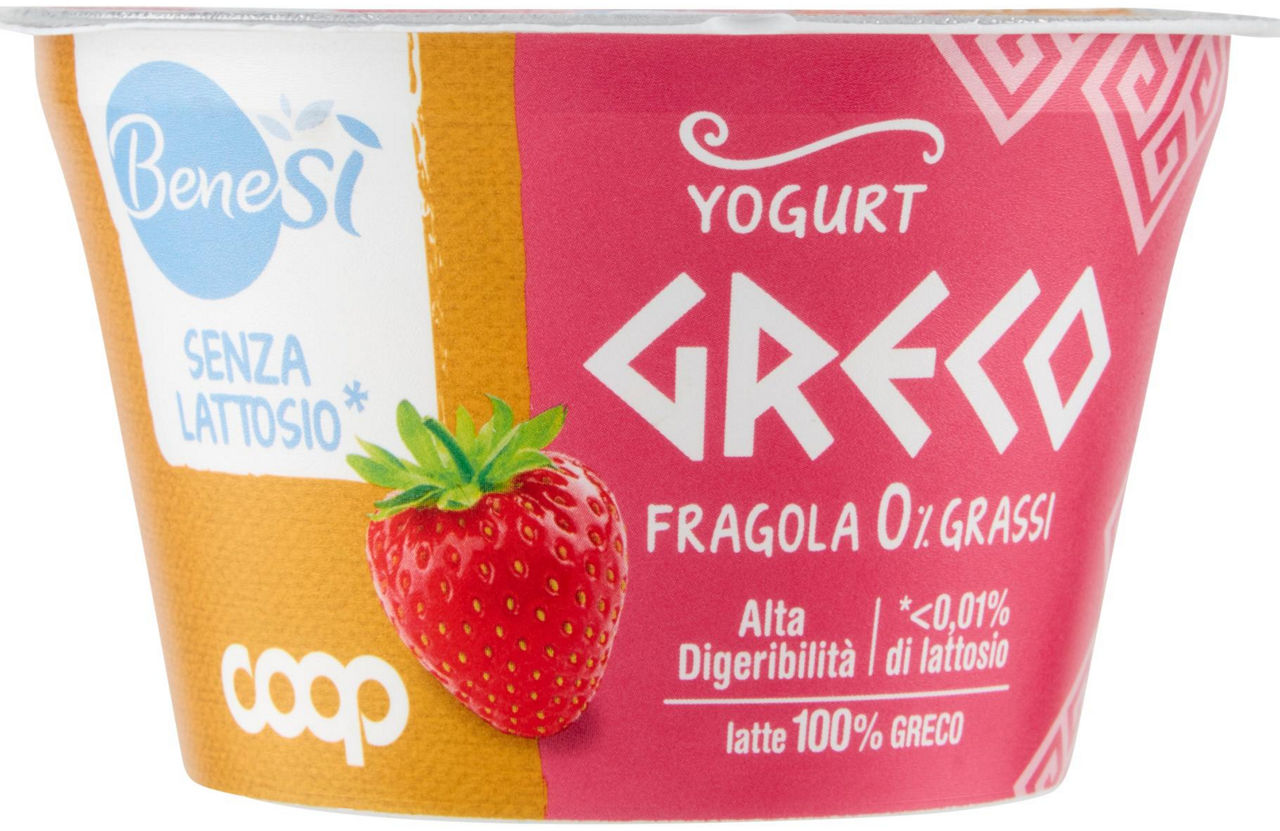 Yogurt greco delattosato fragola 0% grassi benesì coop g 150