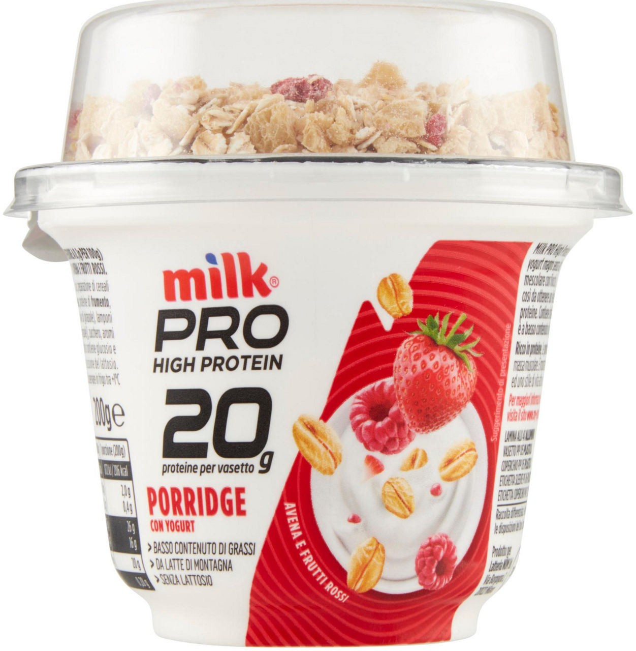 Yogurt proteico versione porridge con avena e frutti rossi 200 gr - Immagine 01