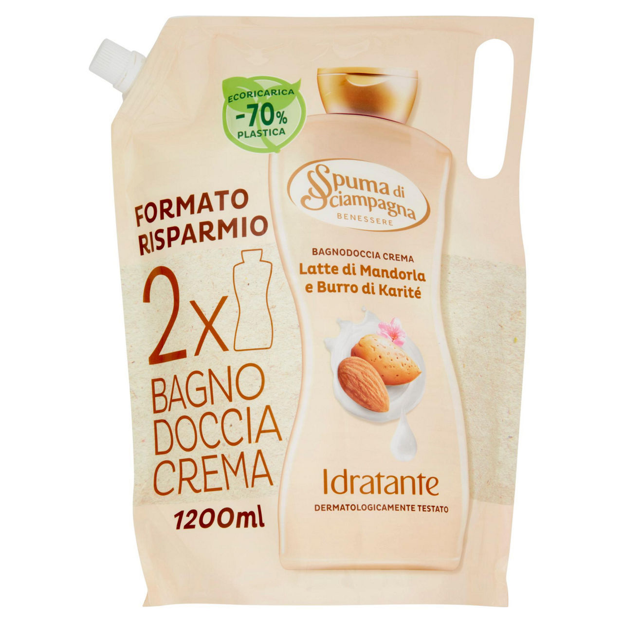 Ricarica bagnoschiuma idratante latte di mandorla e burro di karité 1,2 lt