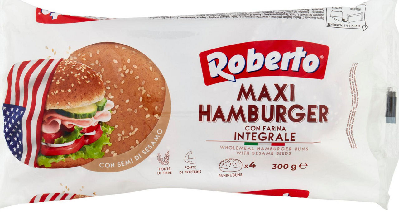 Pane per maxi hamburger con sesamo integrale roberto sacchetto g 300