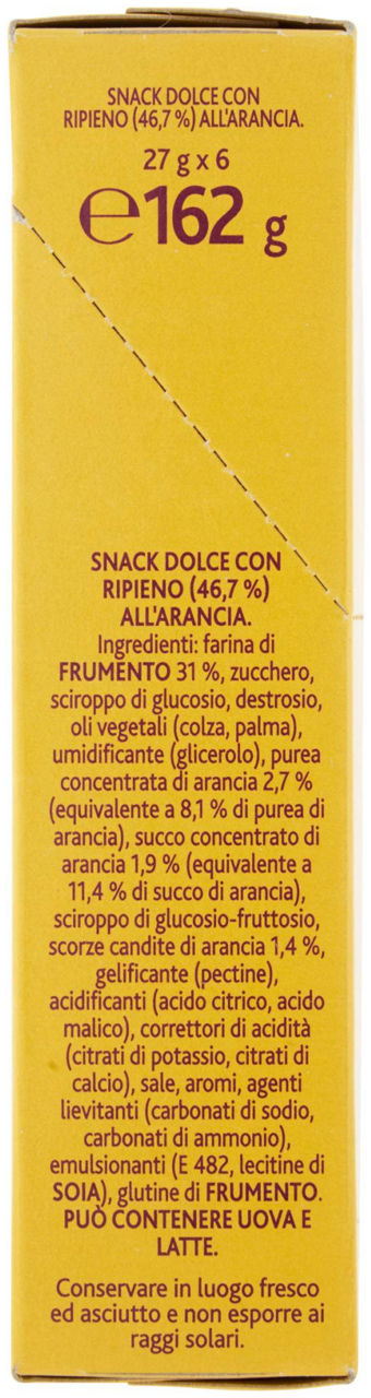 Snack Arancia, soffice barretta con ripieno all'arancia - 162g - 1