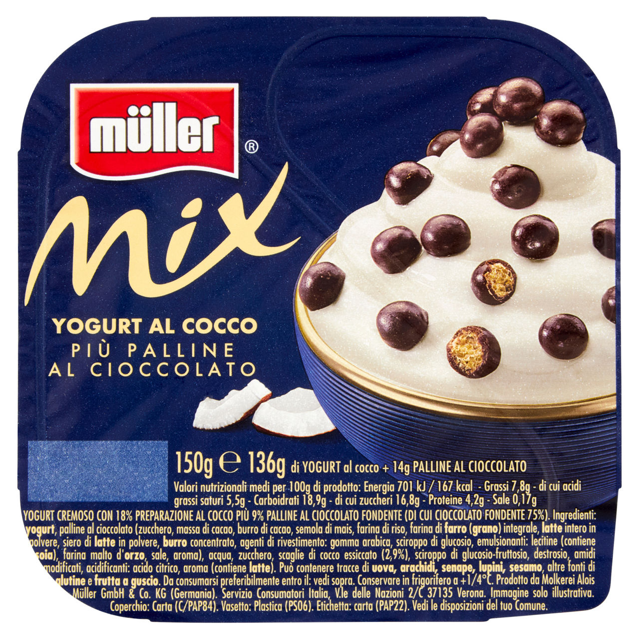 Yogurt al cocco con palline al cioccolato 150 gr