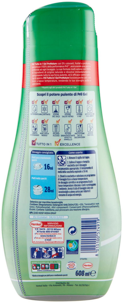 DETERSIVO LAVASTOVIGLIE PRIL GEL ALL IN ONE GREEN 38LAV ML 608 - Immagine 21