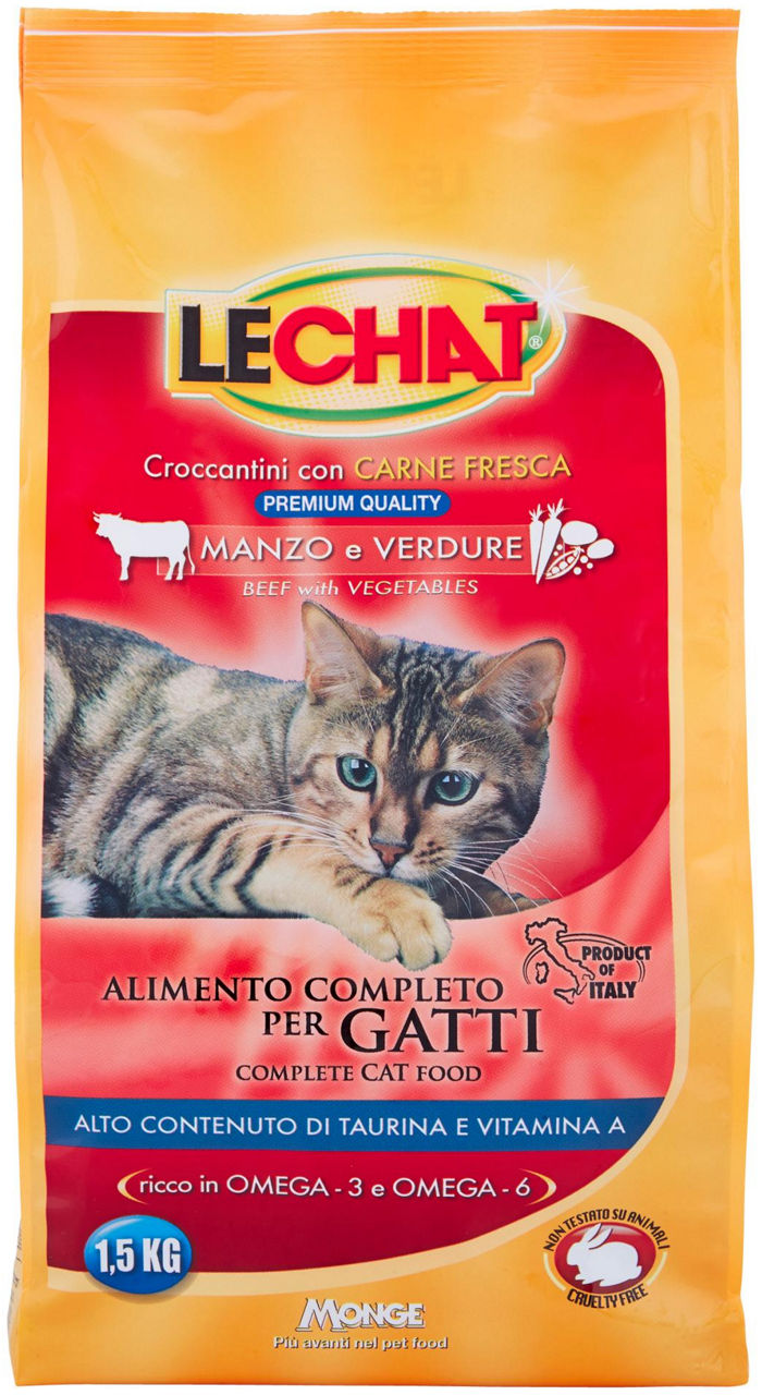 Secco gatto lechat croccantino manzo e vendure sacco kg.1,5