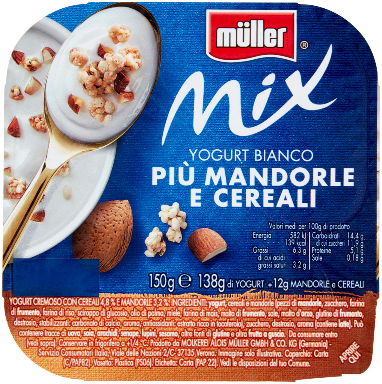 Crema di yogurt mix muller bianco+mandorle cereali 150g