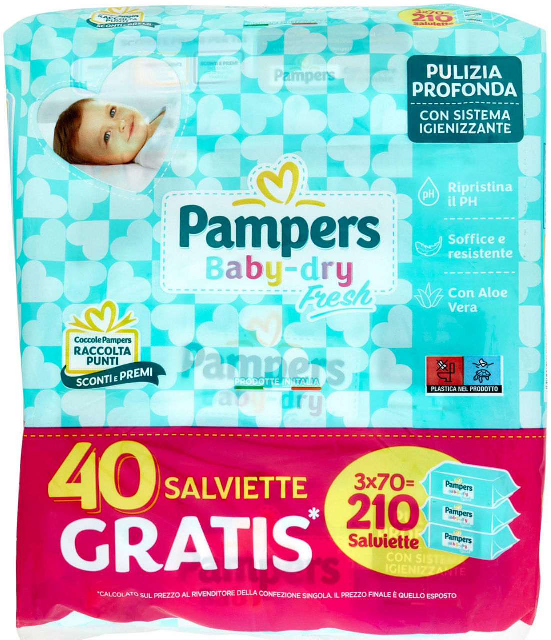 Salviette baby pampers baby dry pz 170+40 gratis o/s