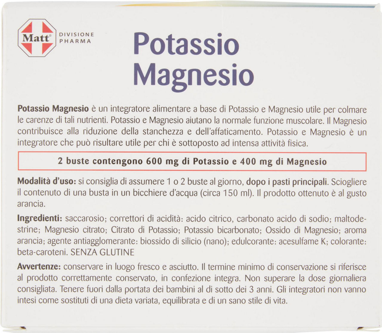 POTASSIO E MAGNESIO GUSTO ARANCIA MATT & DIET PHARMA  BUSTE PZ.20 GR.200 - 2