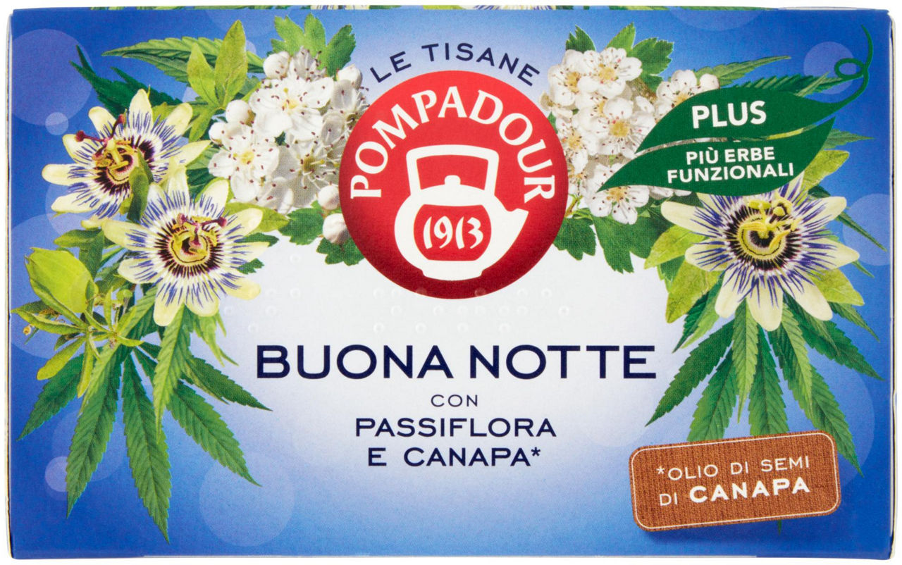 Tisana buonanotte plus con passiflora e canapa pompadour sc g 39,6