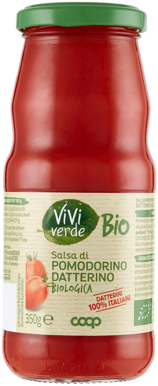 SALSA DI POMODORINO DATTERINO BIOLOGICA COOP VIVIVERDE G 350 - Immagine 01