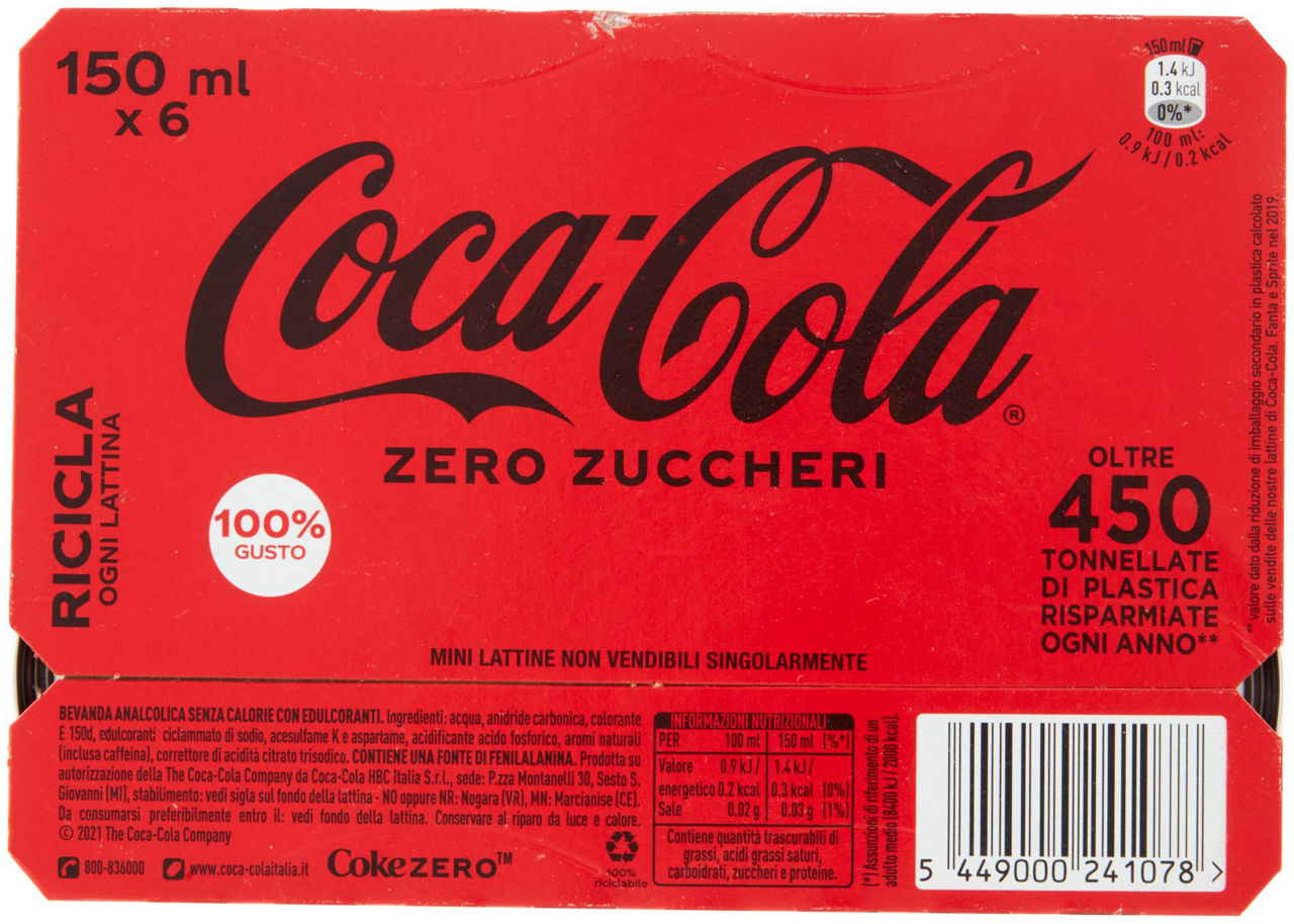 Coca cola zero zuccheri in lattina 6 pz x 150 ml - Immagine 41