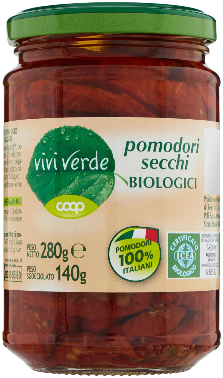 Pomodori secchi biologici in olio di girasole viviverde coop v.v. gr 280