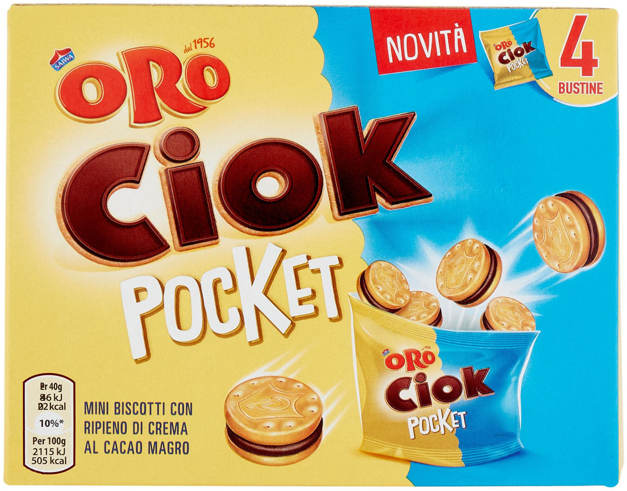 Pocket mini biscotti ripieni di crema al cacao magro - 4 x 40 g