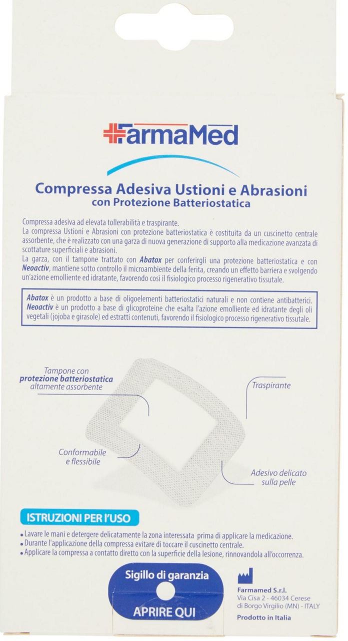 COMPRESSE FARMAMED ABATOX+NEOACTIVE USTIONI/ABRASIONI 1FORMATO PZ. 3 - 4