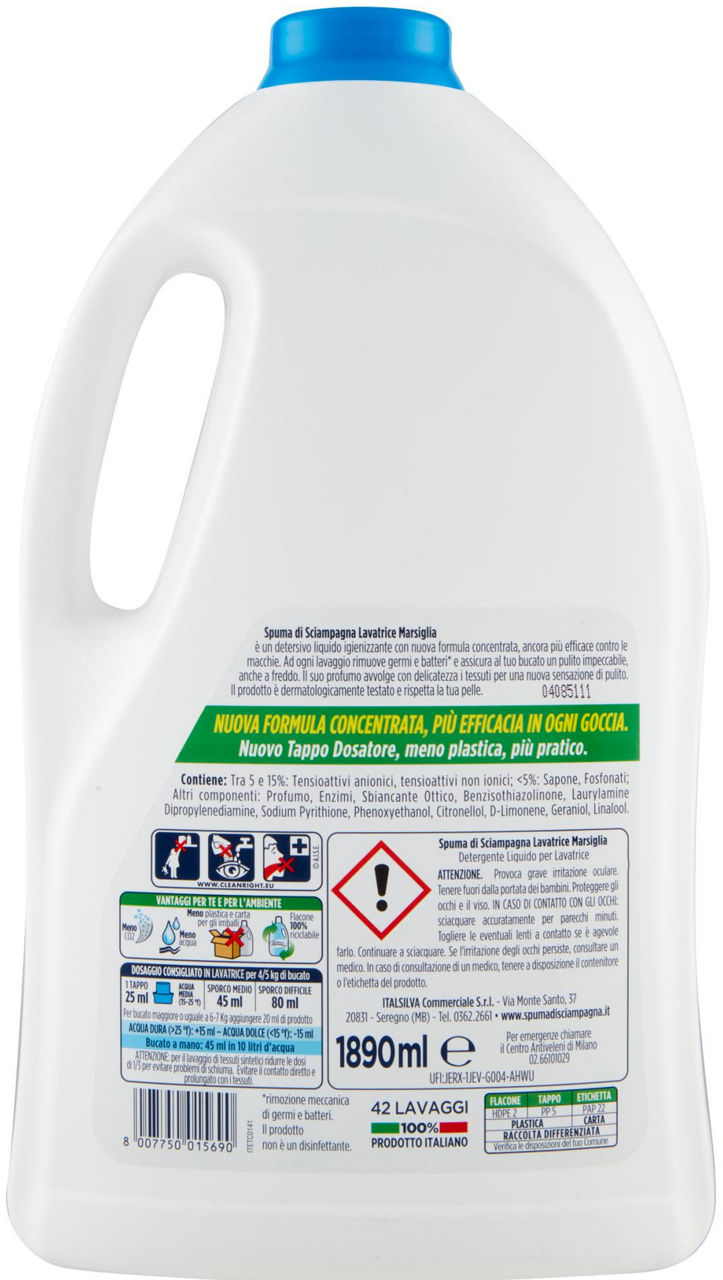 DETERSIVO LAVATRICE LIQUIDO SPUMA DI SCIAMPAGNA MARSIGLIA 42LAV L 1,89 - Immagine 21