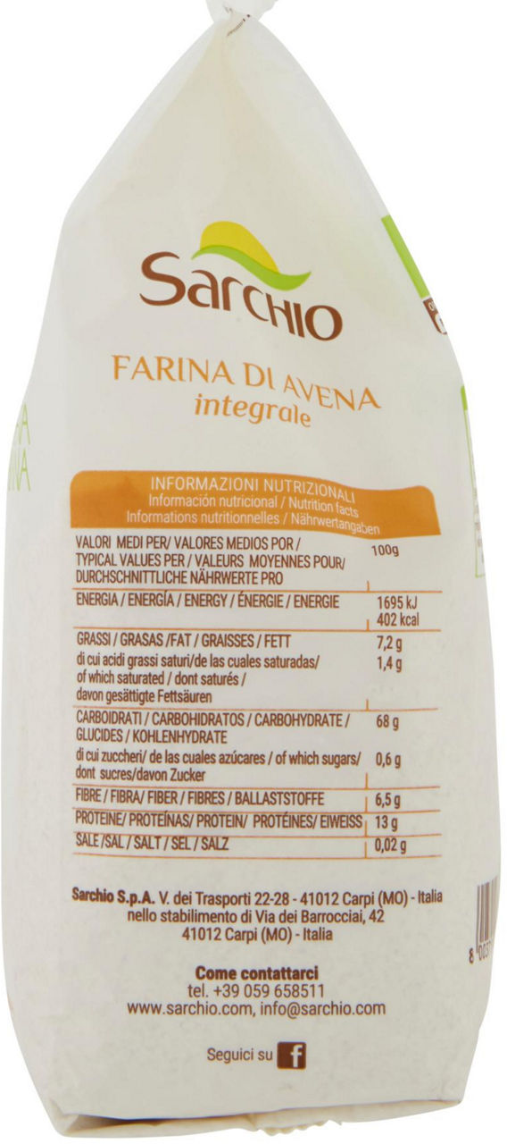 FARINA D'AVENA INTEGRALE BIO SARCHIO SACCHETTO GR. 350 - Immagine 31