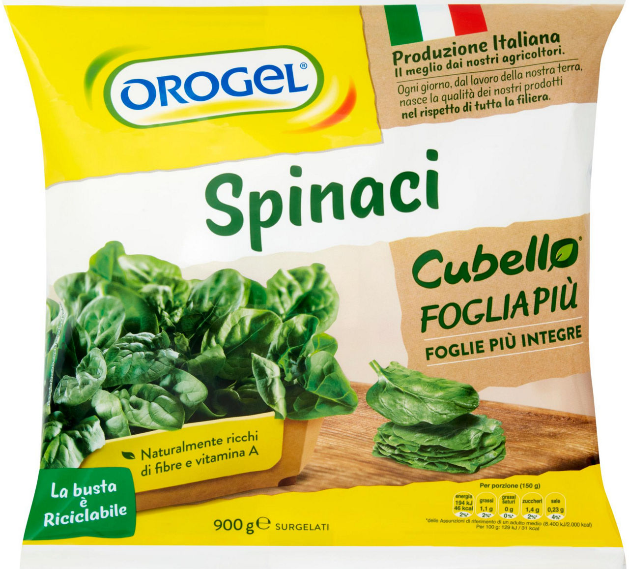 Spinaci cubello foglia piu' orogel gr 900