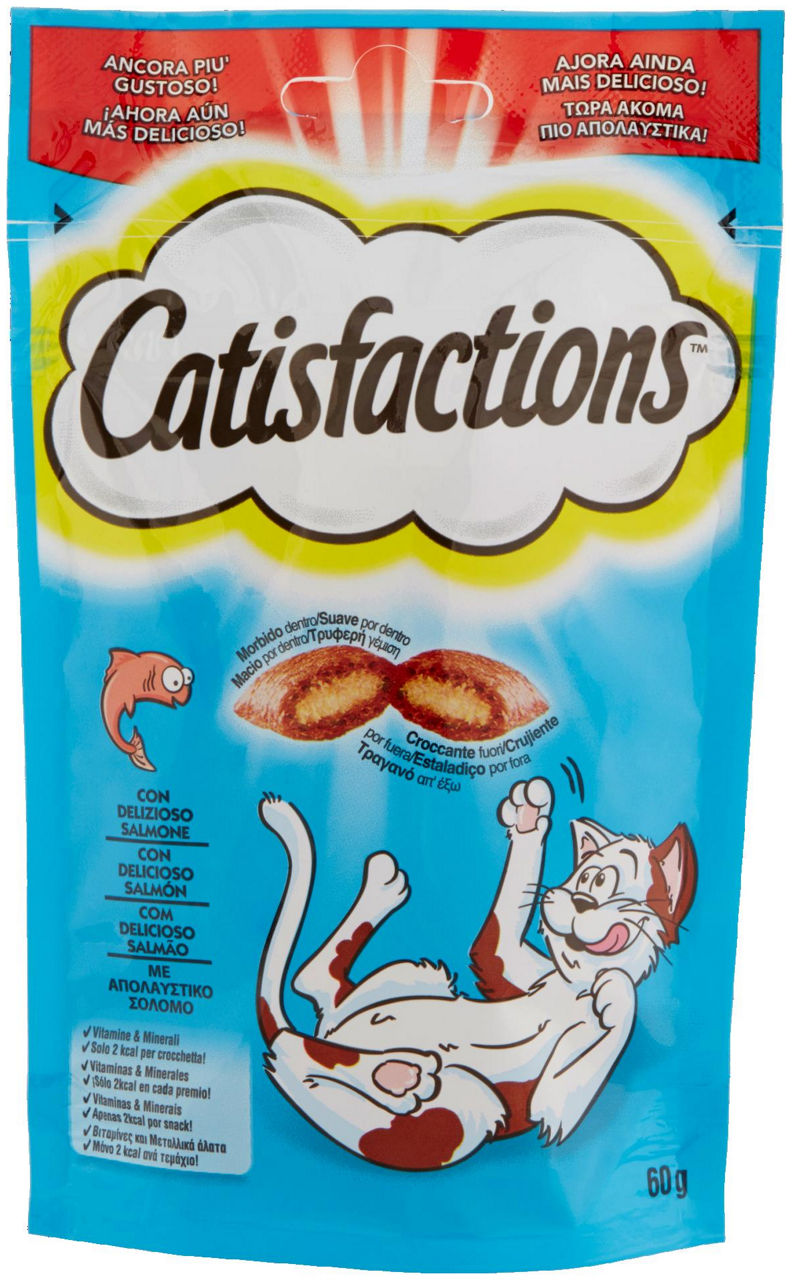 Snack gatto catisfactions salmone sacchetto gr 60