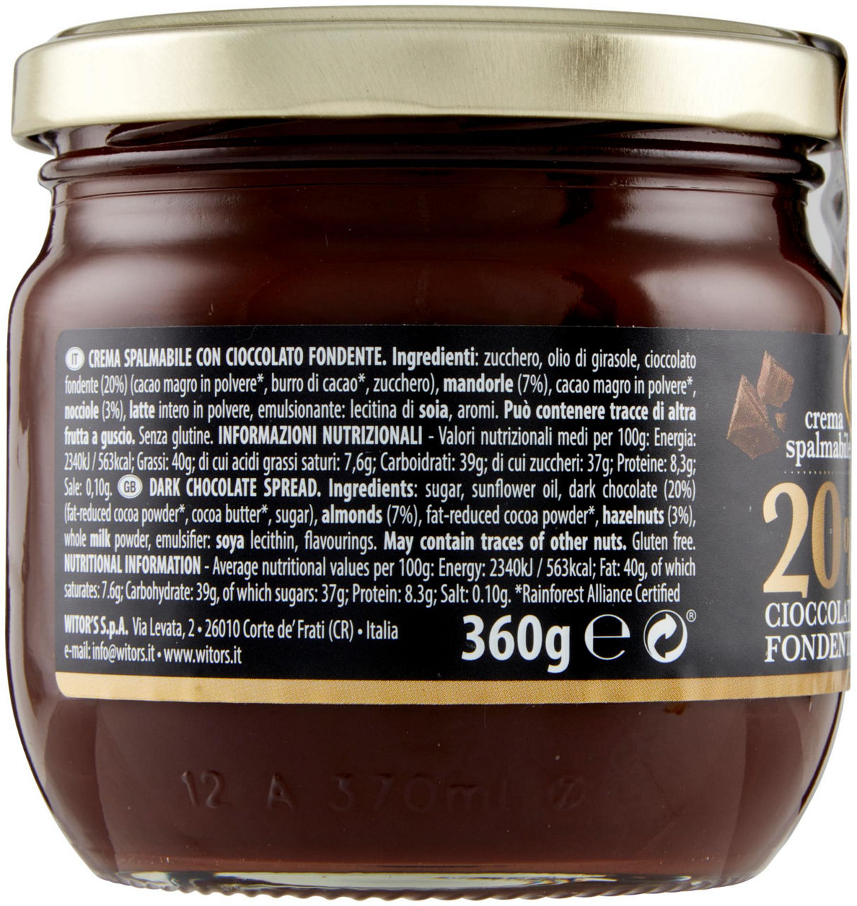 Crema spalmabile 20% Cioccolato Fondente 360 g - 1
