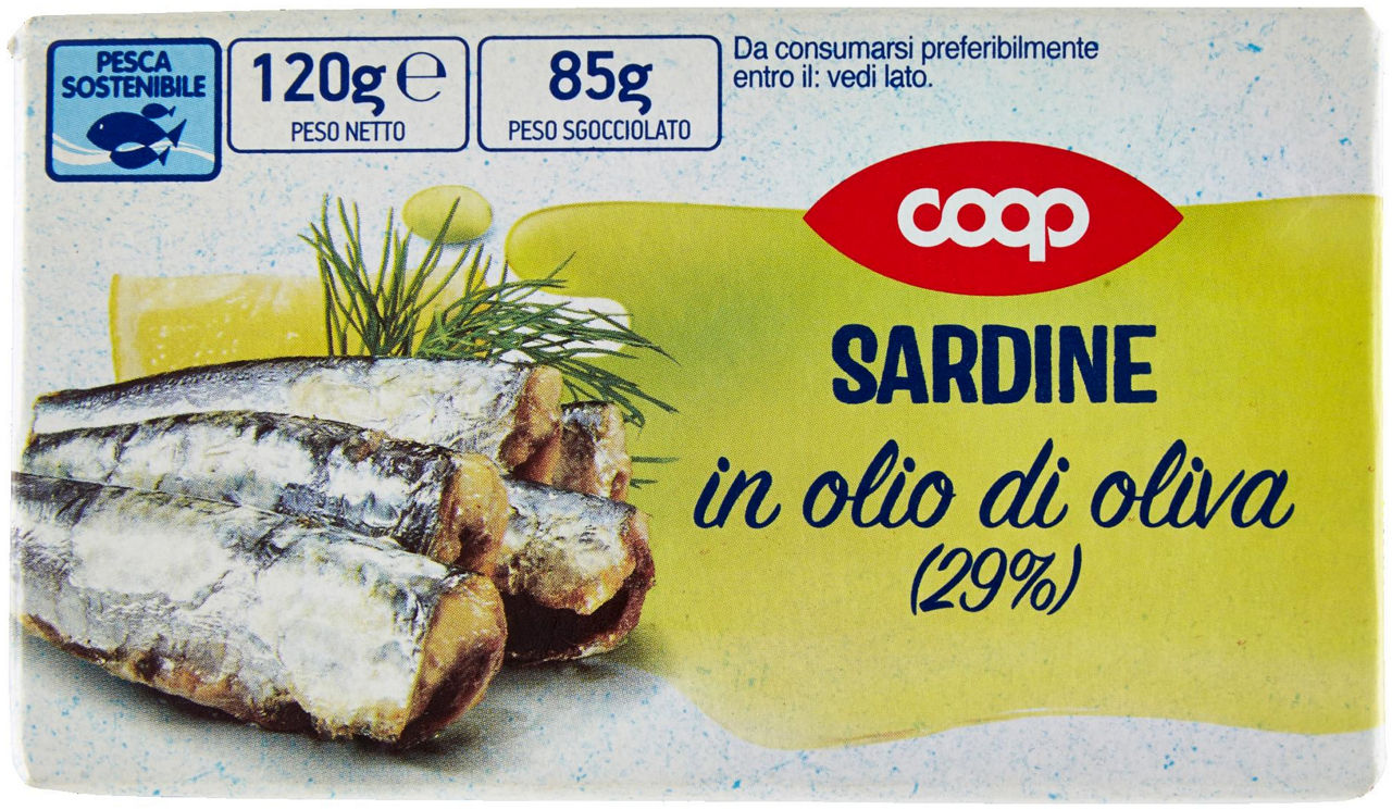 Sardine coop in olio di oliva scatola ap.str.gr.120